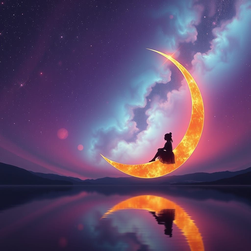 Girl Contemplates the Galaxy in Vibrant Colors