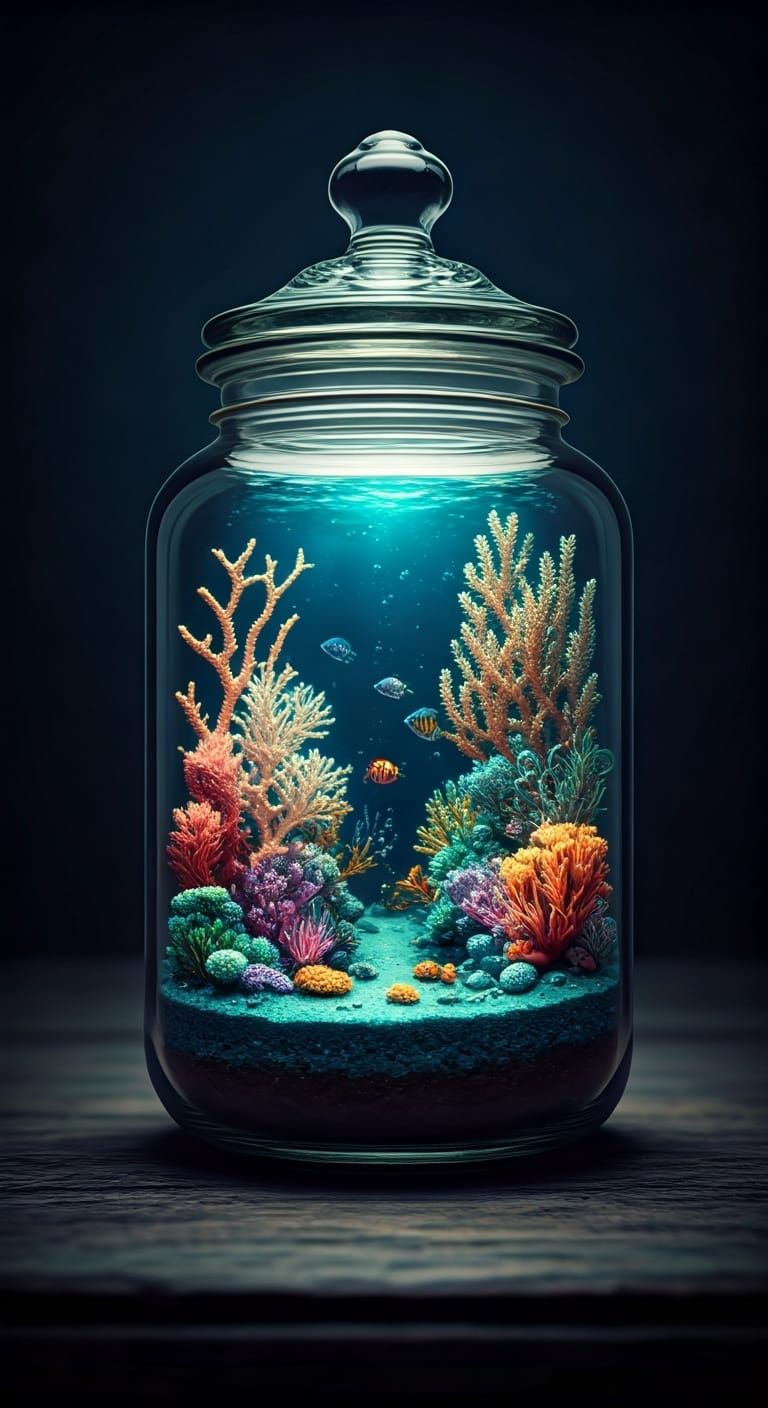 Underwater Kingdom in Glass Jar: Digital Art