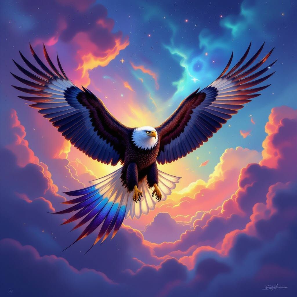 Eagle Soaring Through a Cosmic Sky: Detailed Matte Painting