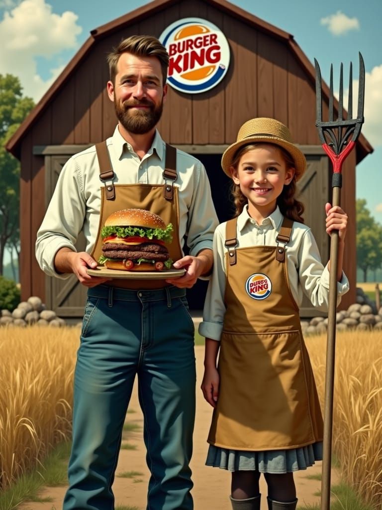 American Gothic With  Burger King Grill Cooks