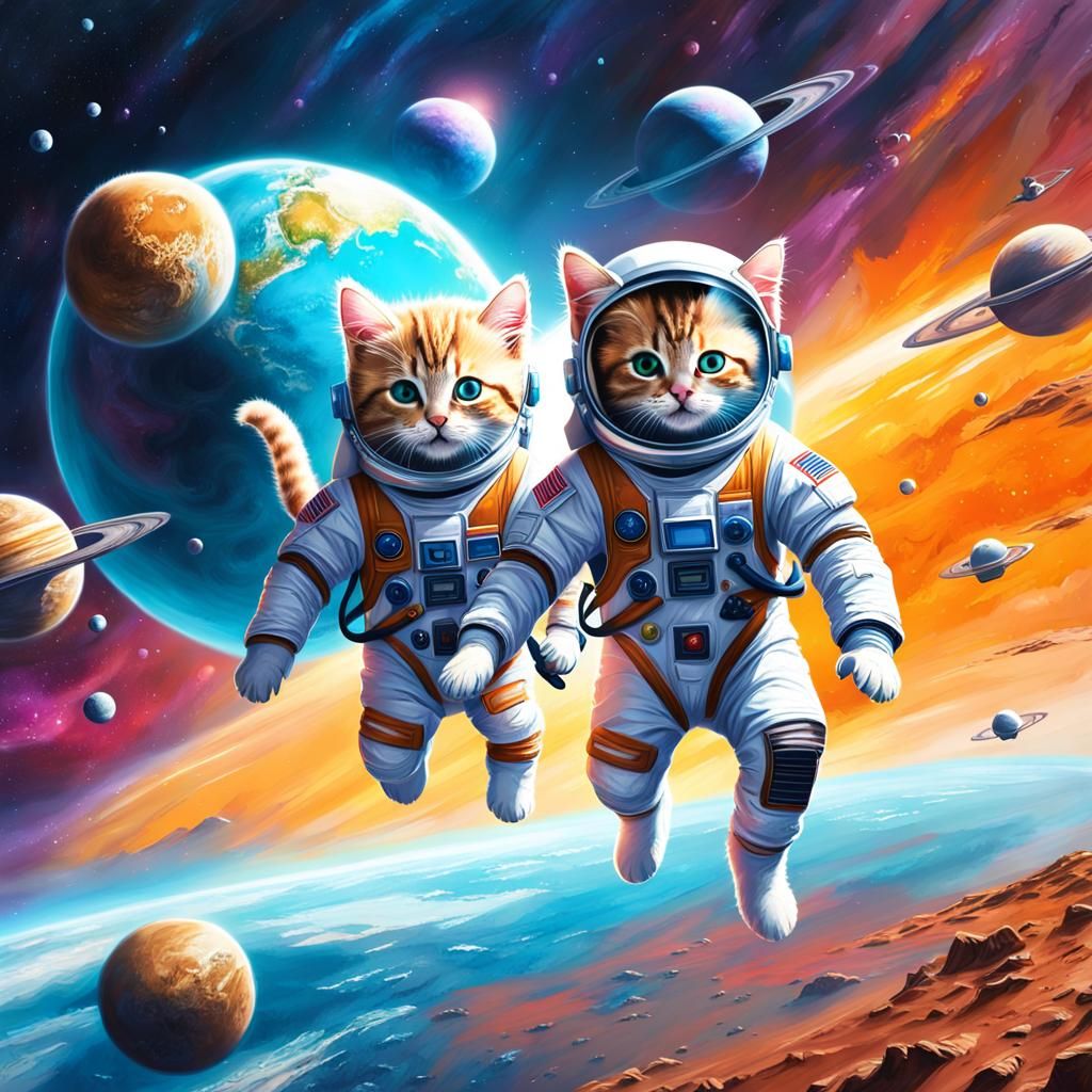 Kittens in Spacesuits Fly by Alien Planet