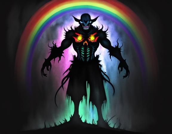 Nightmarish Rainbow Watercolor Hellscape in Neon