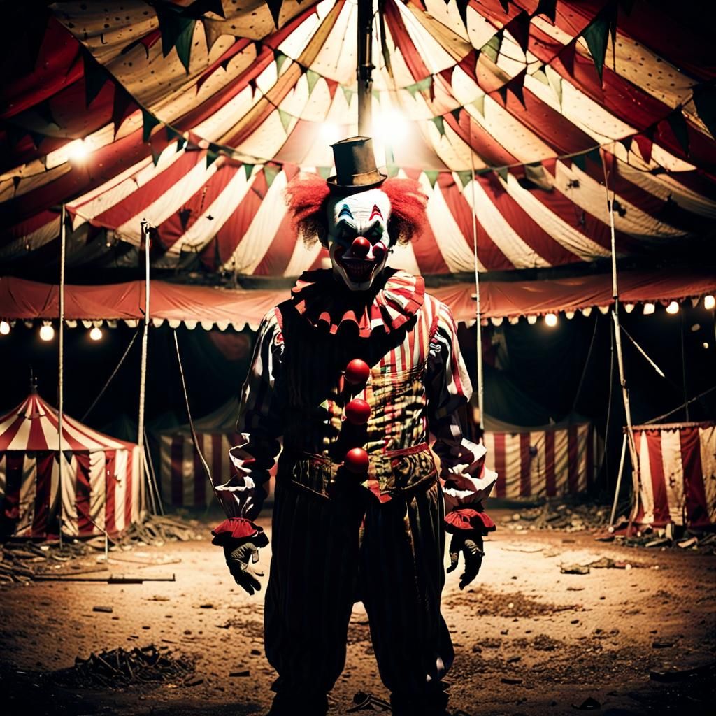 Surreal Abandoned Circus Scene in Dim Light