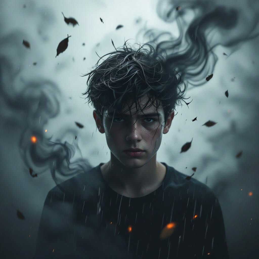 Teenage Boy in Darkness Visualizing Inner Turmoil