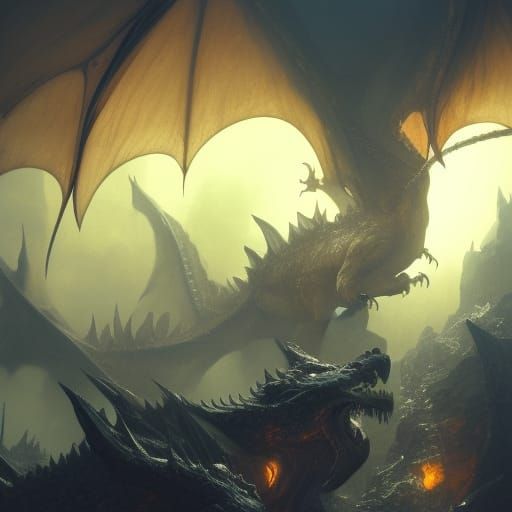 Dragons in Dark Fantasy Art Style