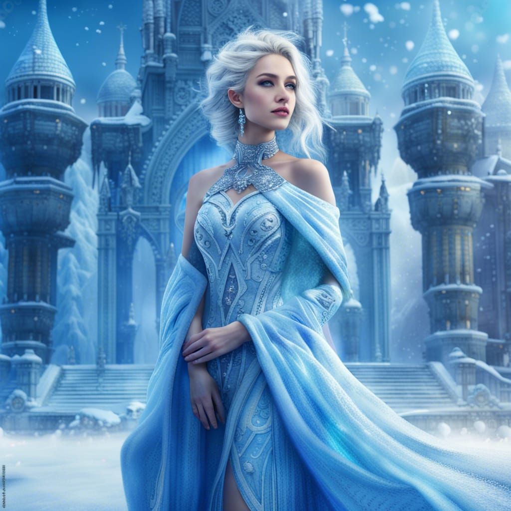 Goddess in Blue Snow City: Fantasy Art
