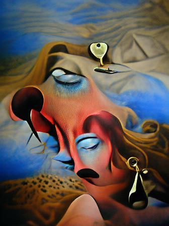 Blues hearted lady, sleepy was she.
Love for the devil brought her to me. surrealism Salvador Dali matte background melt...