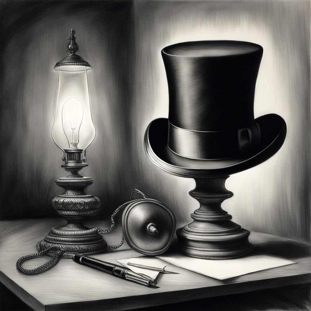 Hyperdetailed Charcoal Drawing of a Top Hat