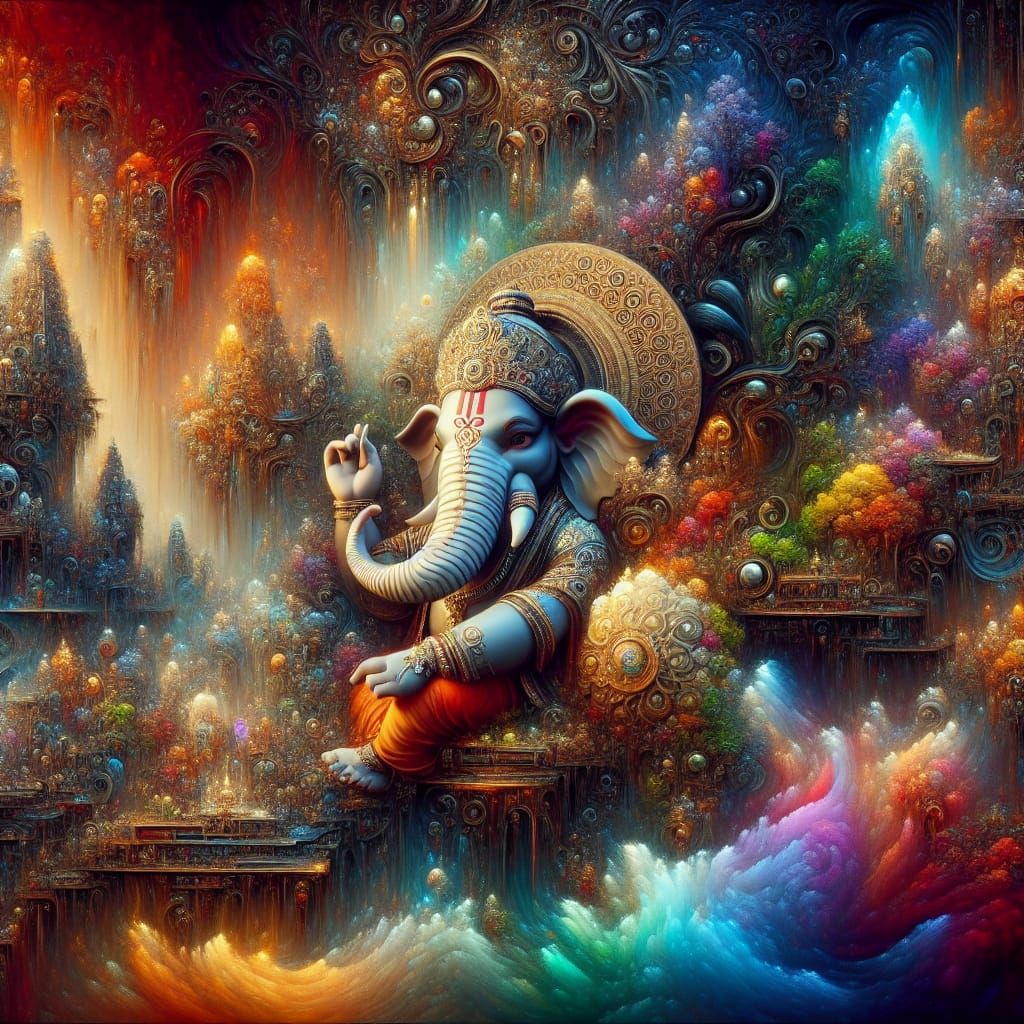 Fantasy Ganpati Bappa in Detailed Matte Painting Style