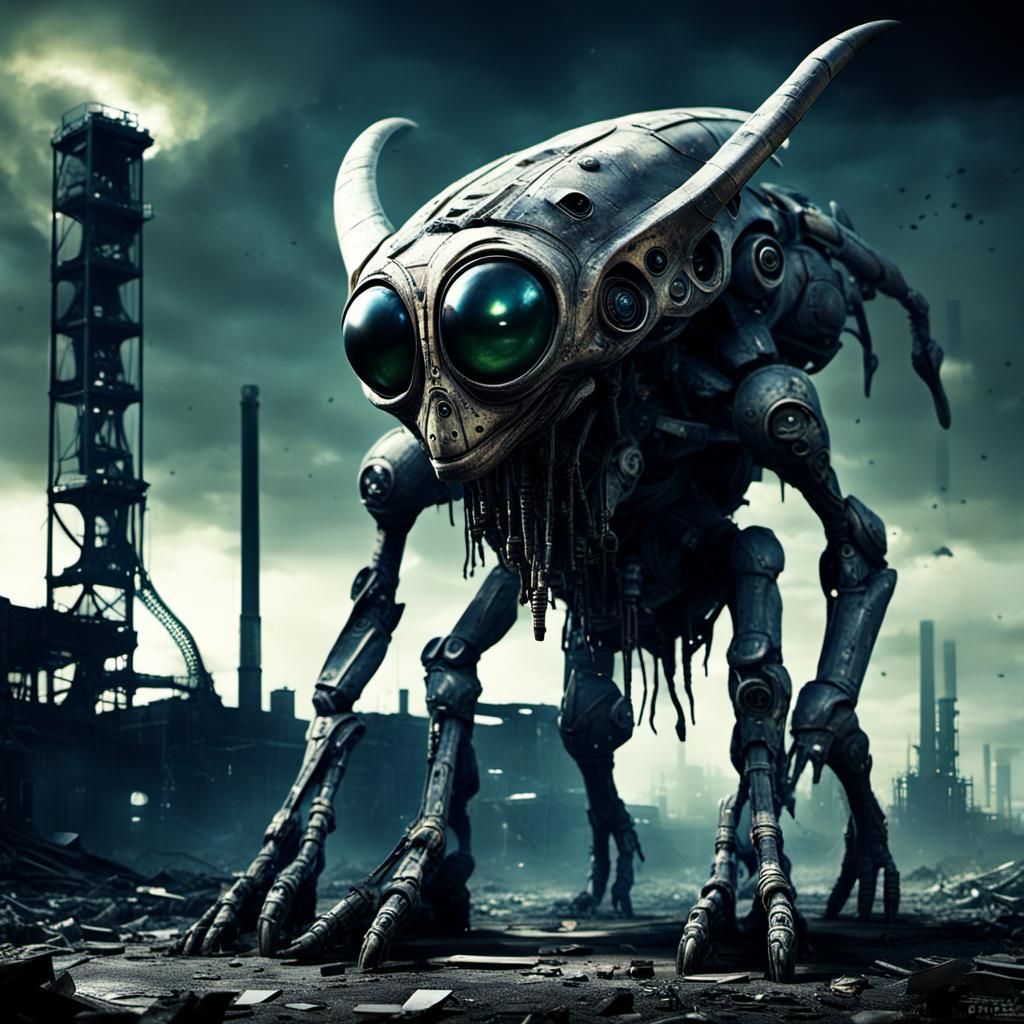 Sci-Fi Alien Creature in Dystopian Landscape