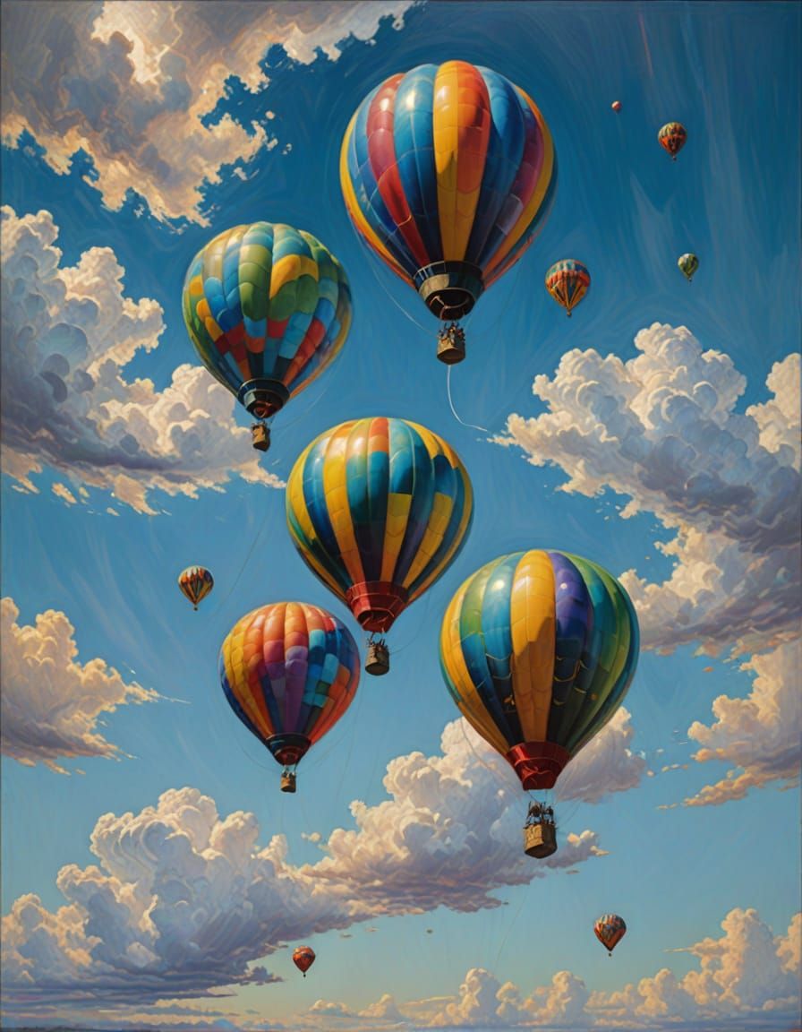 Iridescent Helium Balloons in Gurney Oil Painting Style