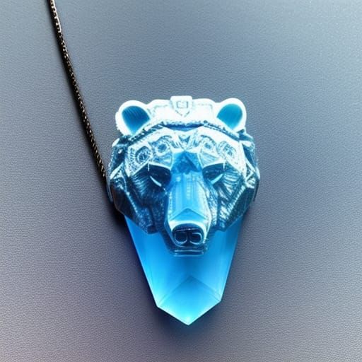 Crystal Blue Ice Bear Head Necklace
