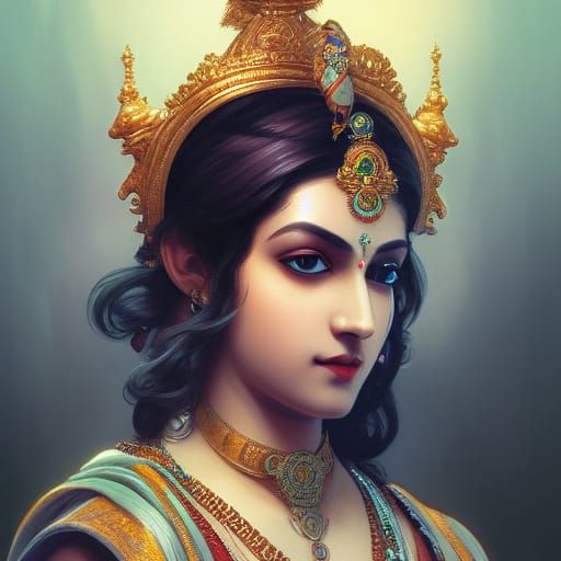 Detailed Portrait of Krishna with Dynamic Lighting