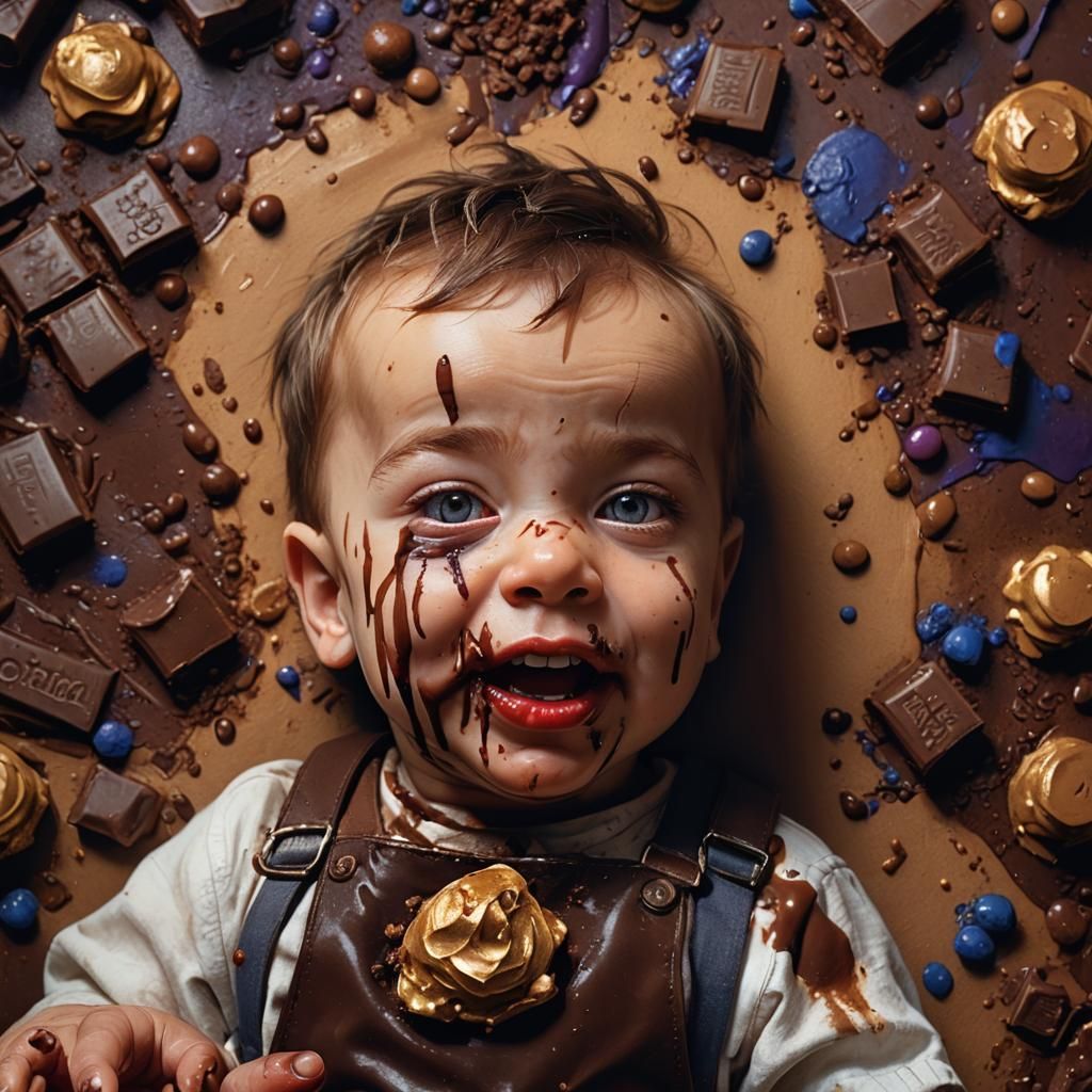 Chocolate-Smeared Baby Boy: Hyper-Realistic Digital Art