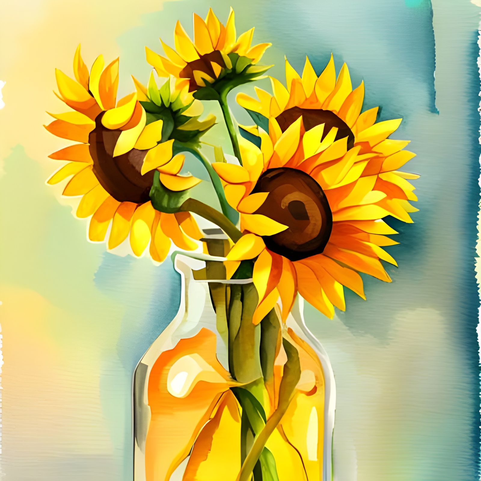 Watercolor Sunflowers in a Bottle