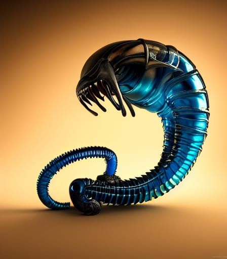 Xenomorph Fossil in Blue Crystal: Hyperrealistic Art