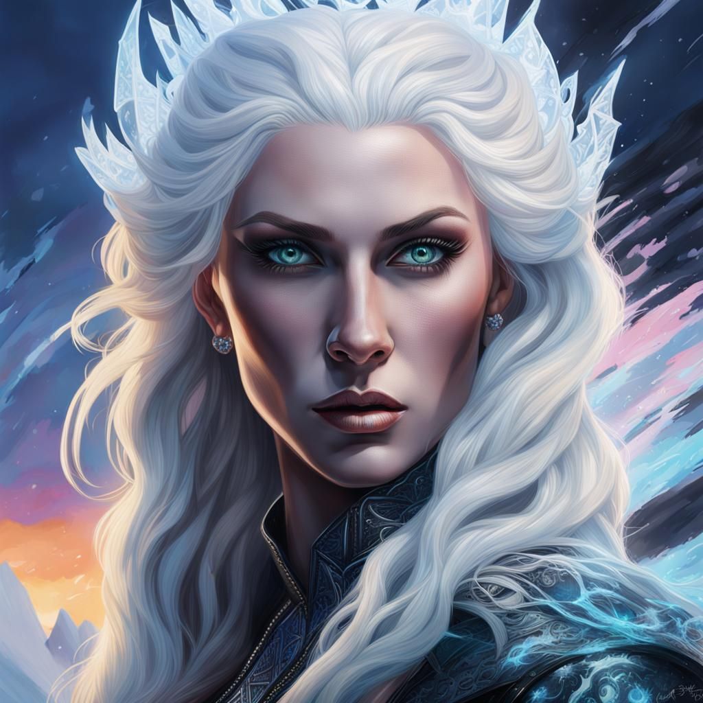 Hyperrealistic Ice Goddess Portrait in Splash Art Style