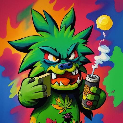 Cartoon Plush Monsters: Marijuana Stoners in Gouache Style