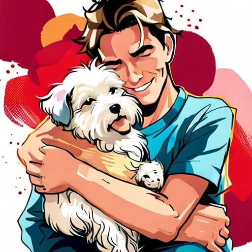 Happy Man Hugging Puppy Portrait