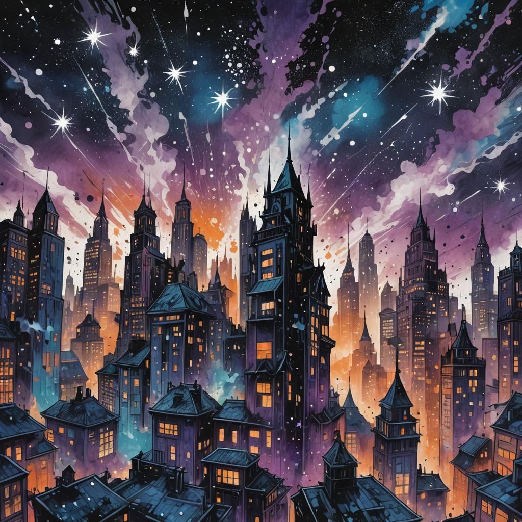 Fantastical Ink Cityscape in Surreal Style