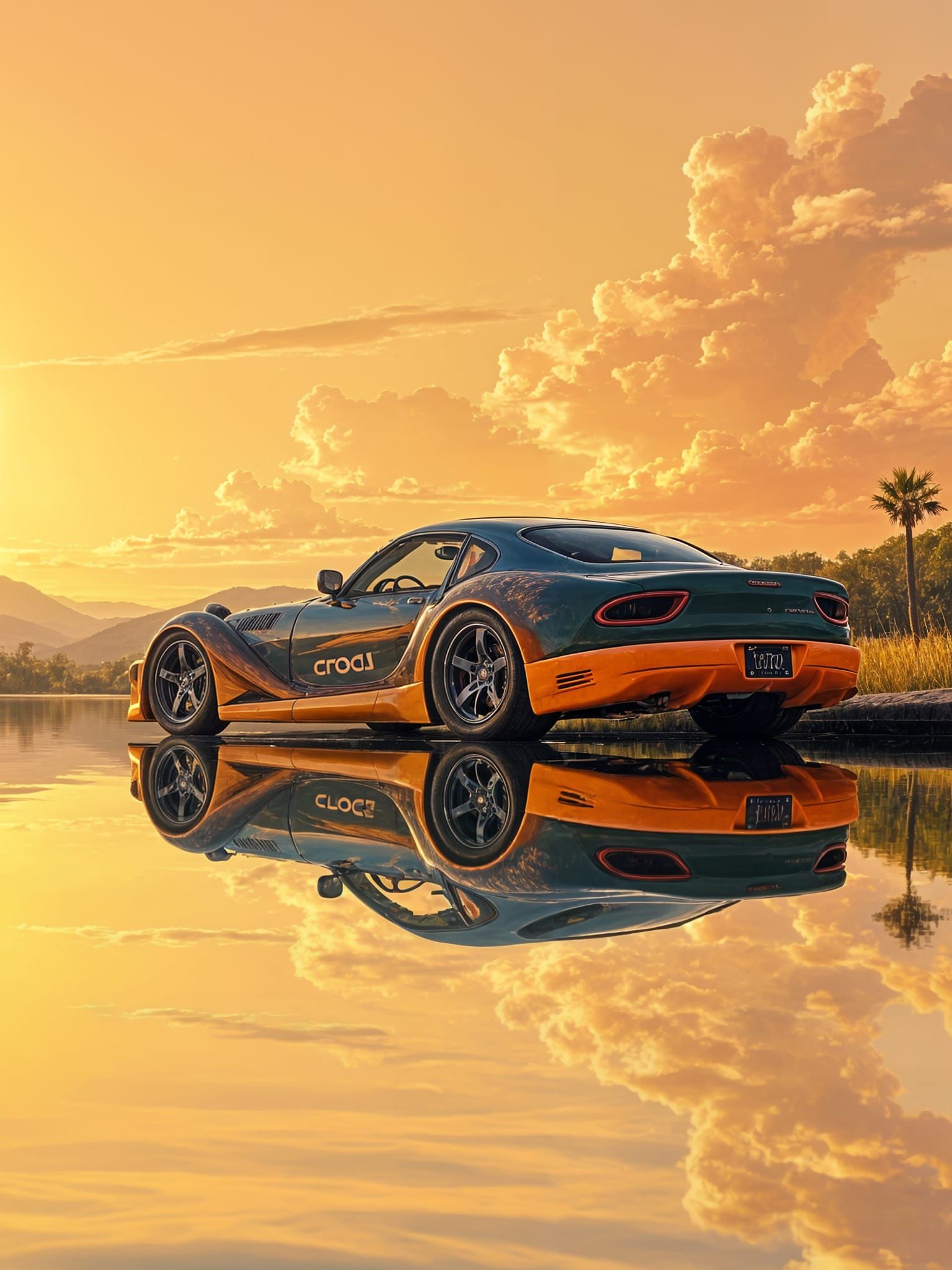 Croc Car Reflection at Sunset: Digital Art