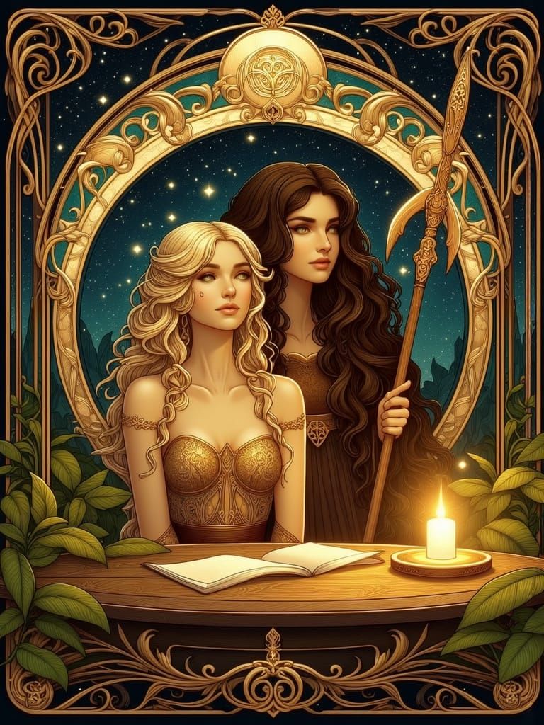 Regal Norse Goddesses in Art Nouveau Style