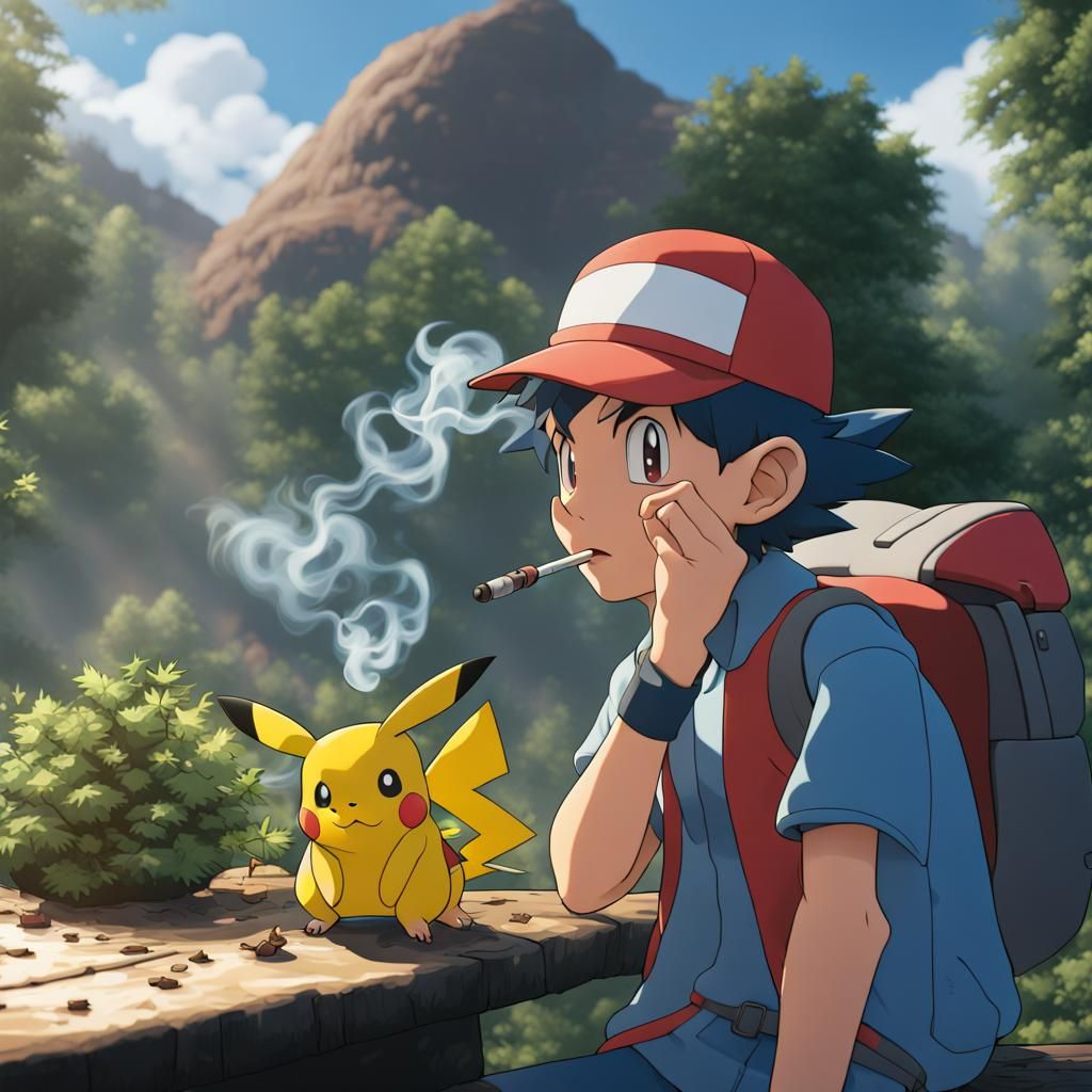 Ash Ketchum Smoking: Detailed Fantasy Concept Art