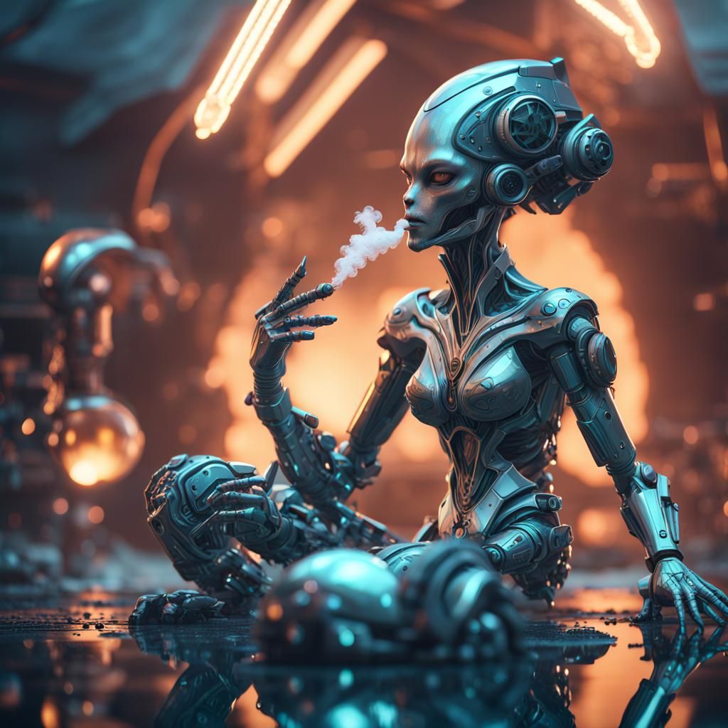 Futuristic Alien Mermaid Smoking Weed in Sci-Fi