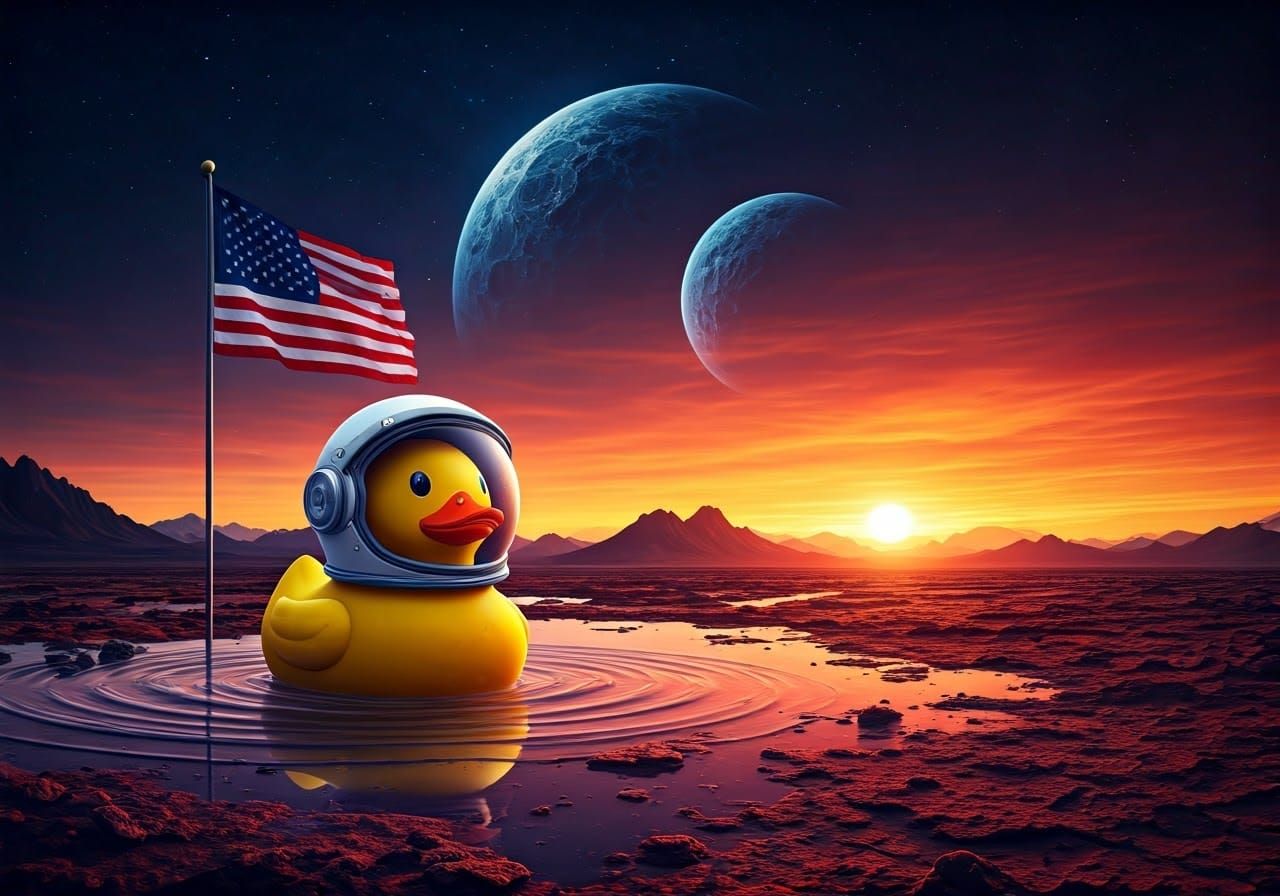 Alien Landscape with Rubber Duck Astronaut