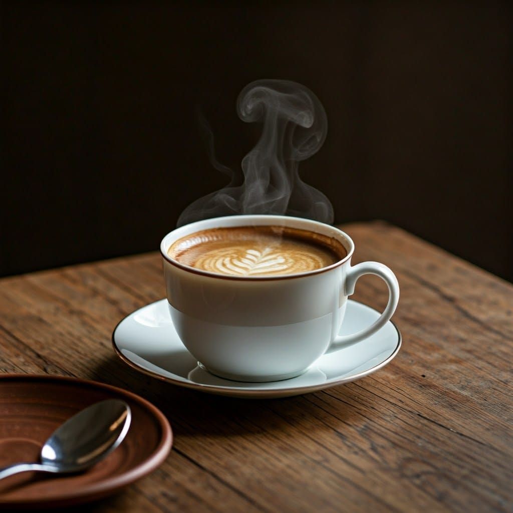 Steaming Coffee Cup Still Life in Photorealistic Style