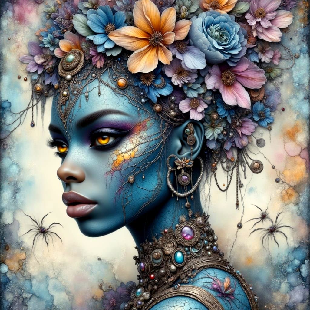 Goth Punk Fairy Woman with Metallic Florals