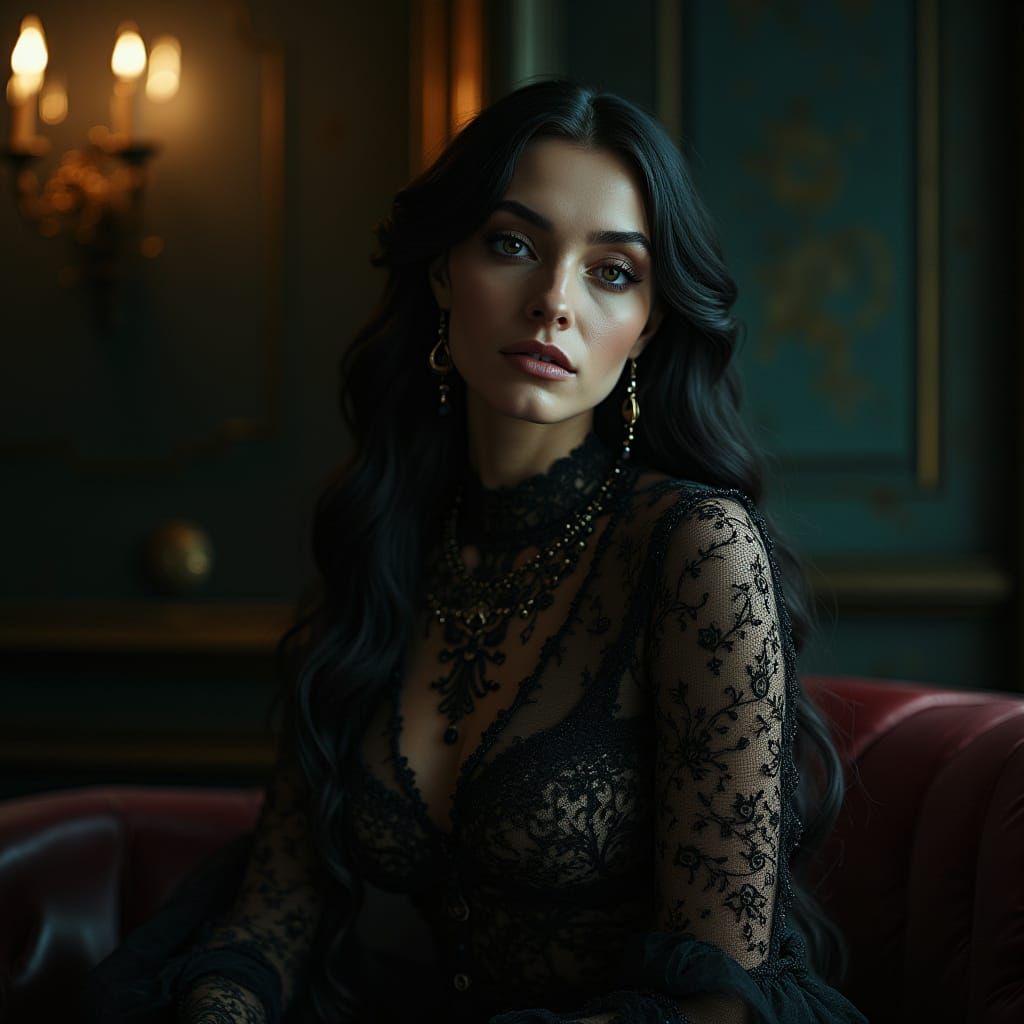 Elegant Woman in Luxurious, Hyperrealistic Environments