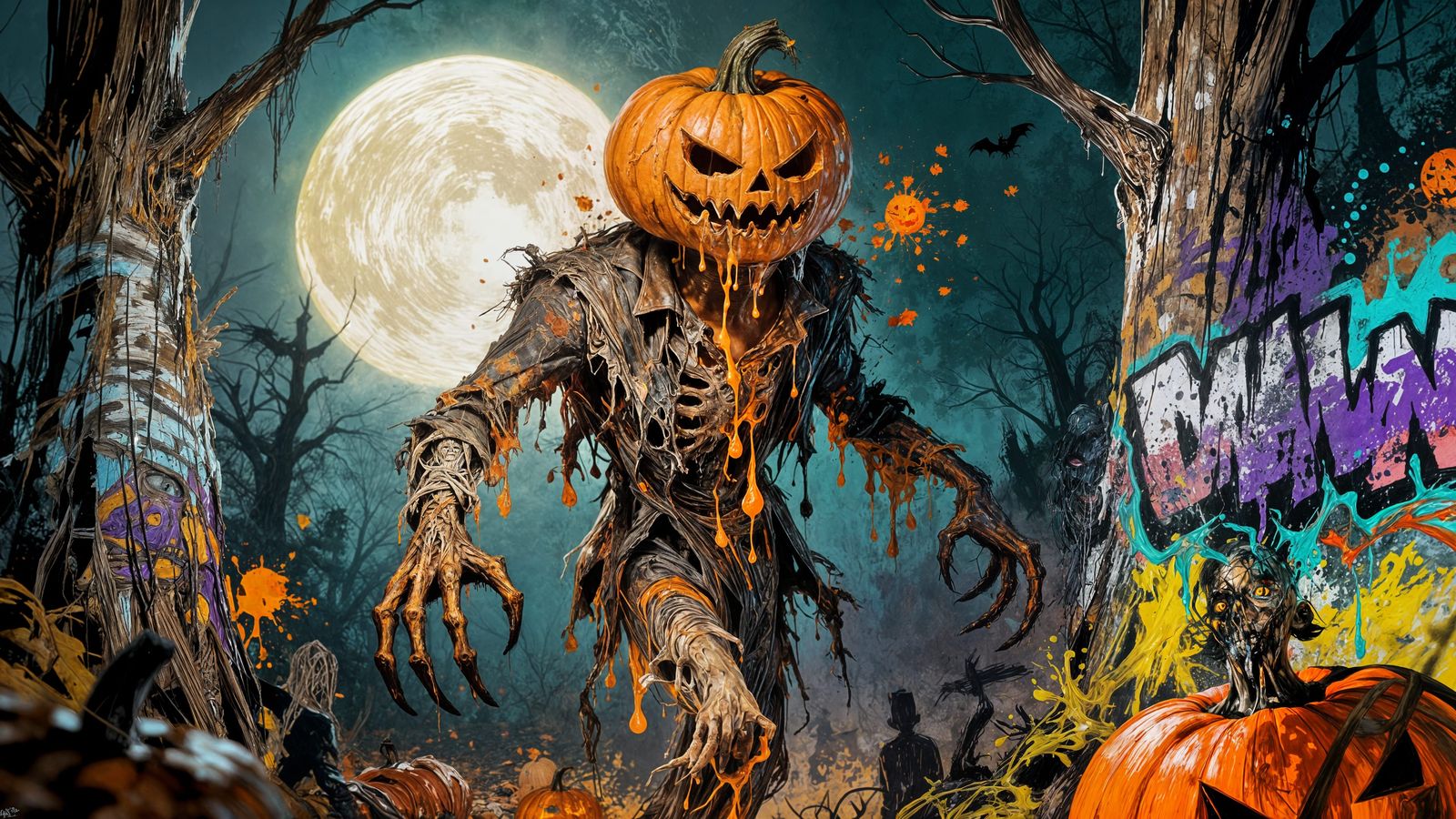 Disintegrating Pumpkin Man in Haunted Woods