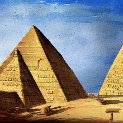 Egyptian Pyramids Landscape in Gouache Watercolor Style