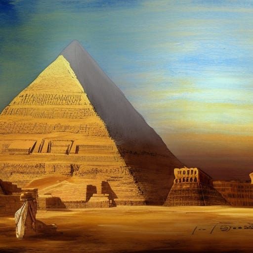 Egyptian Pyramids Landscape in Gouache Impressionist Style