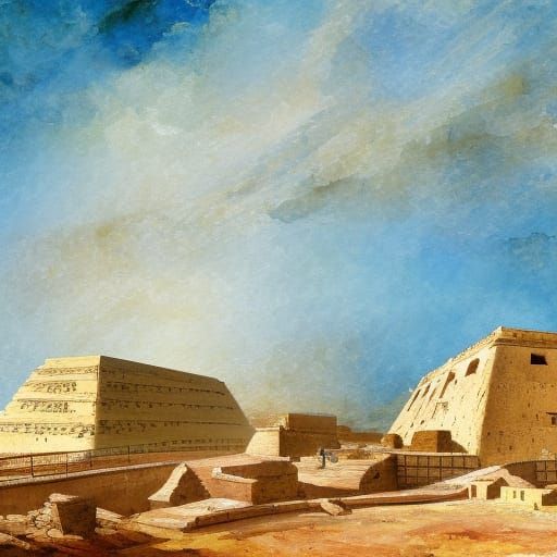 Egyptian Pyramids Landscape in Gouache Style
