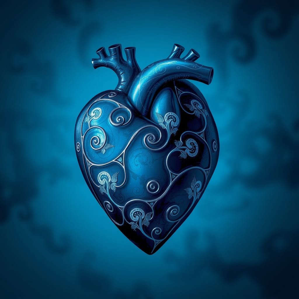 Intricate Dark Blue Heart with Dreamy Textures