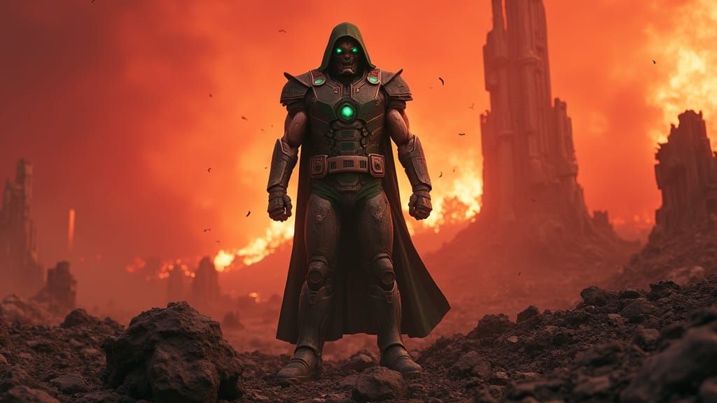 Avengers in Final Stand Against Doctor Doom in a Crimson Sky