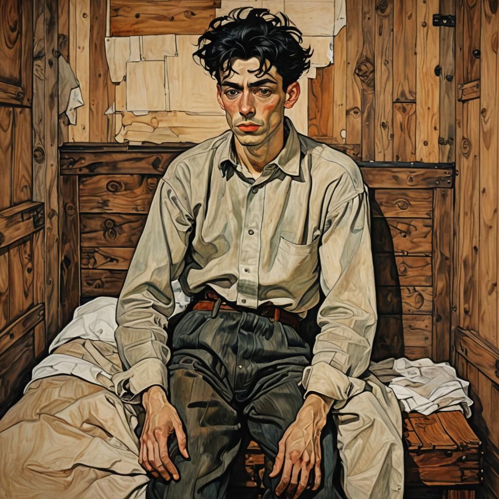 Expressive Portrait of a Man in Schiele Style