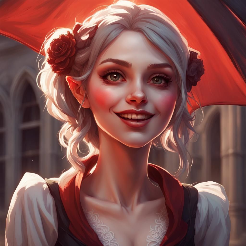 Cute Vampire Girl in Sunlight: Hyperdetailed Portrait