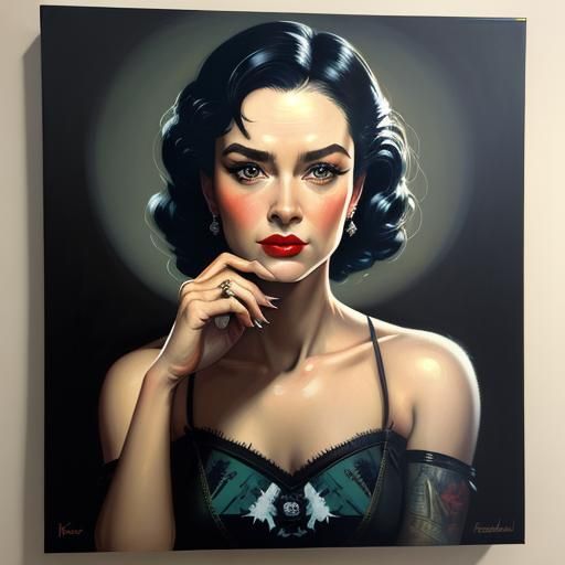 Hyperrealistic Pinup Girl Oil Painting in Style of Rockwell