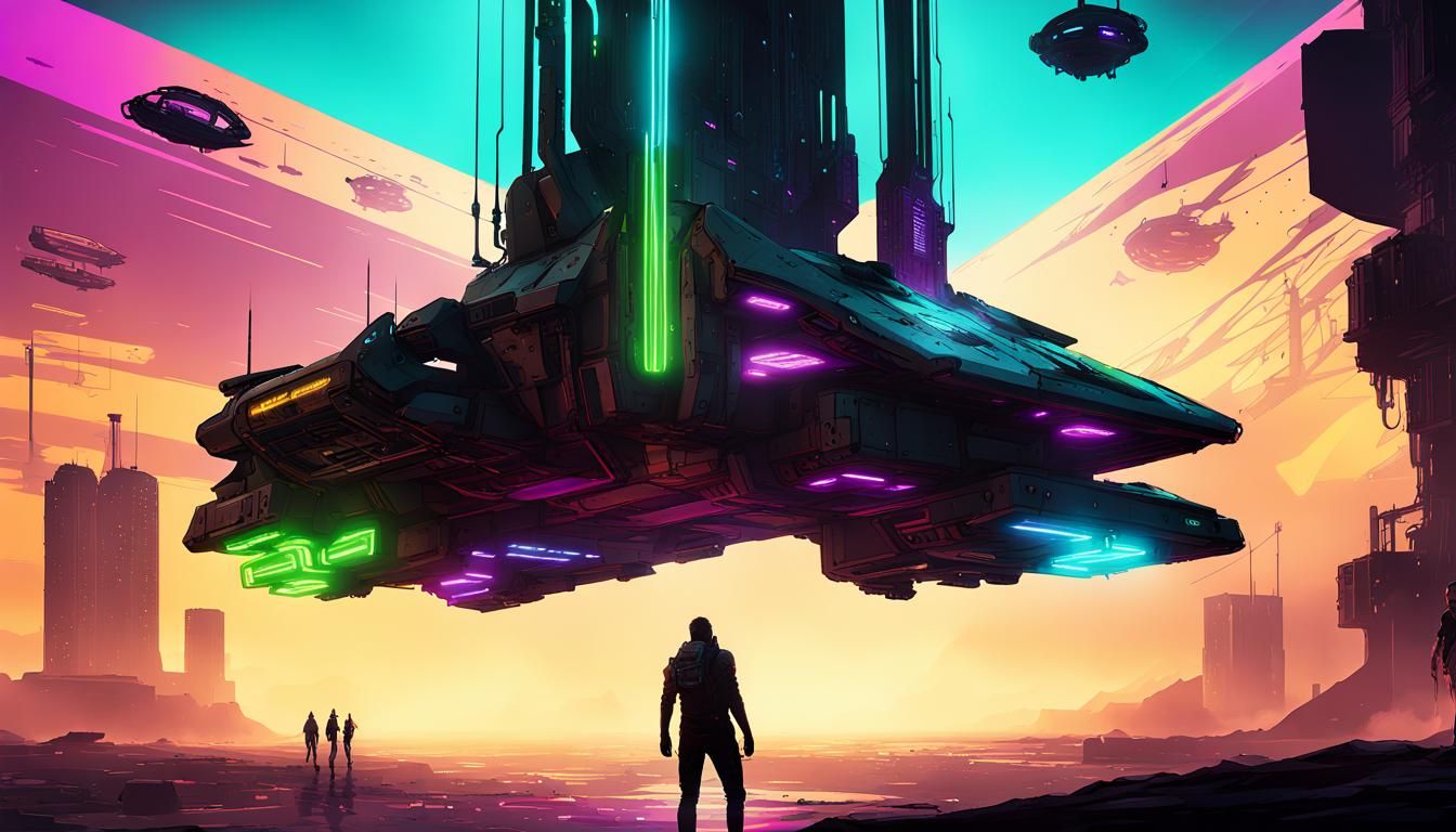 Maliwan Capital Ship in Cyberpunk Space Scene