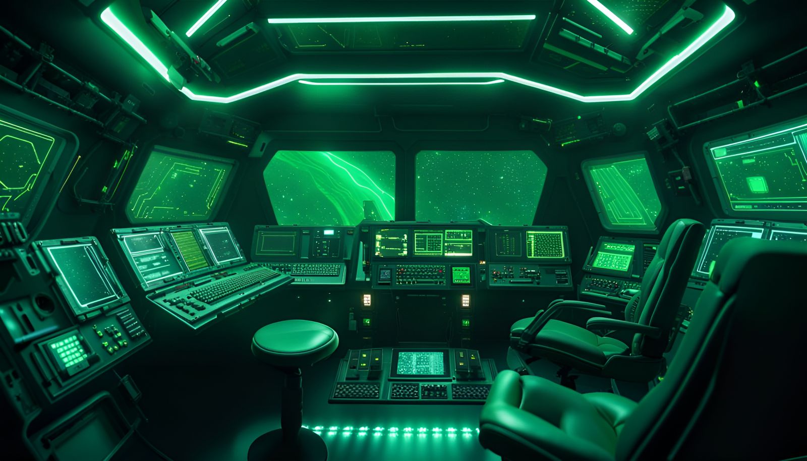 Spaceship Cockpit with Glowing Screens in Sci-Fi Style