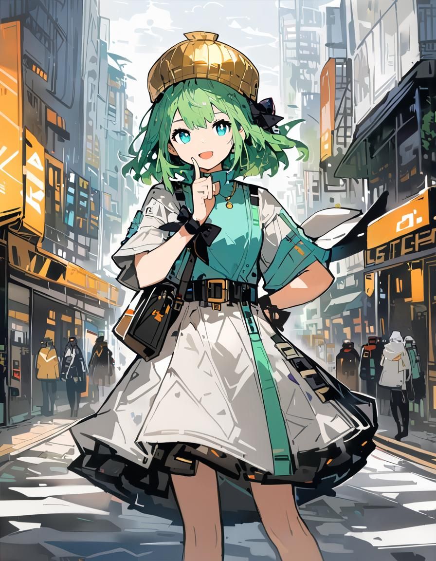 Stylish Girl in Urban Setting, Digital Art