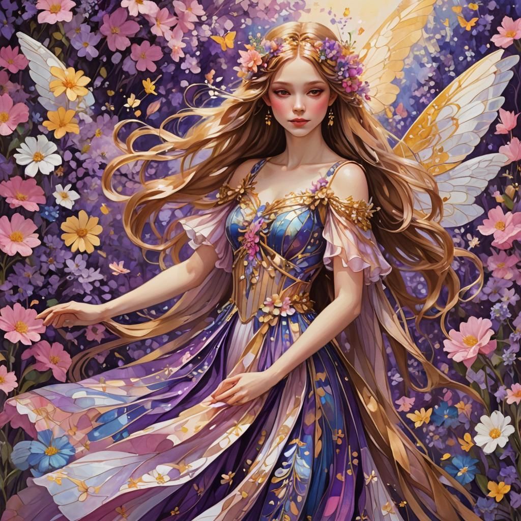 Enchanting Fairy in Dreamlike Flower Meadow