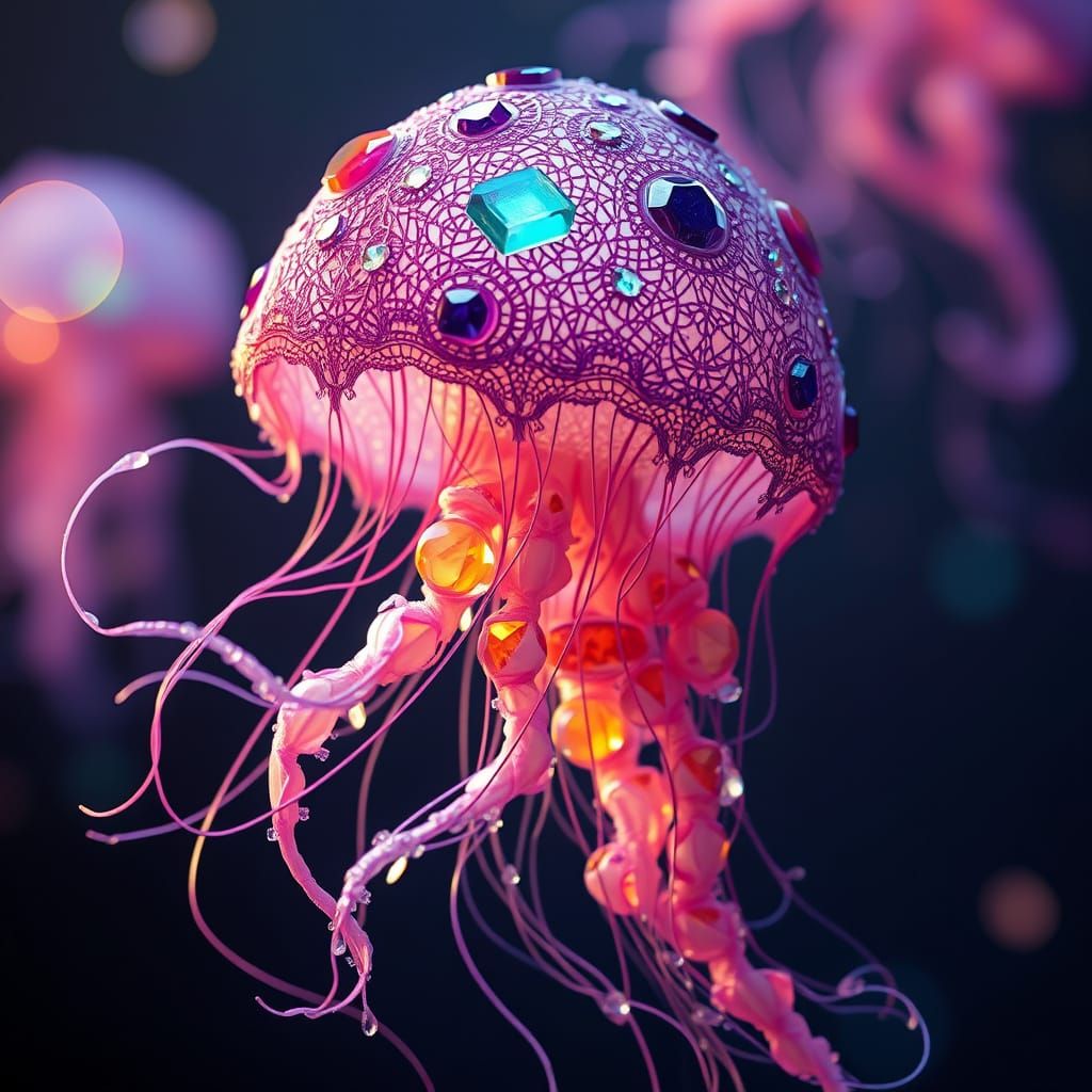 Mystical Gem Jellyfish in Ethereal Digital Art