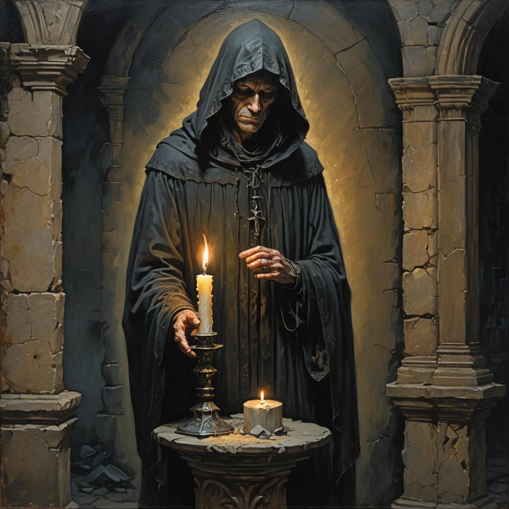 Forsaken Figure in Candlelight: Gothic Oil Painting