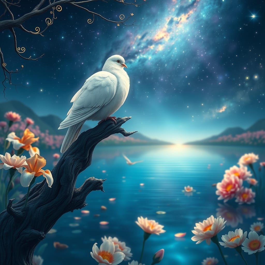 Mystical Dove in Cosmic Landscape