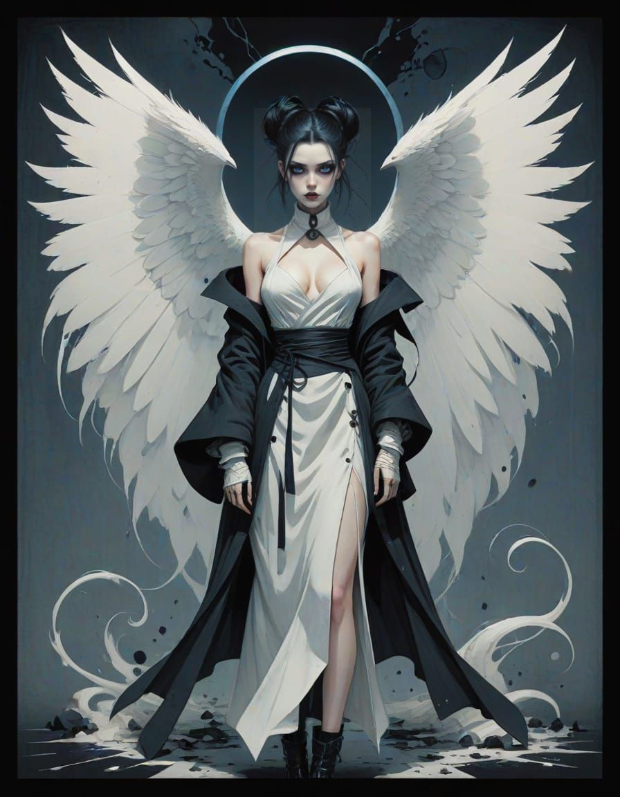Gothic Angel in Dark, Fashionable Attire