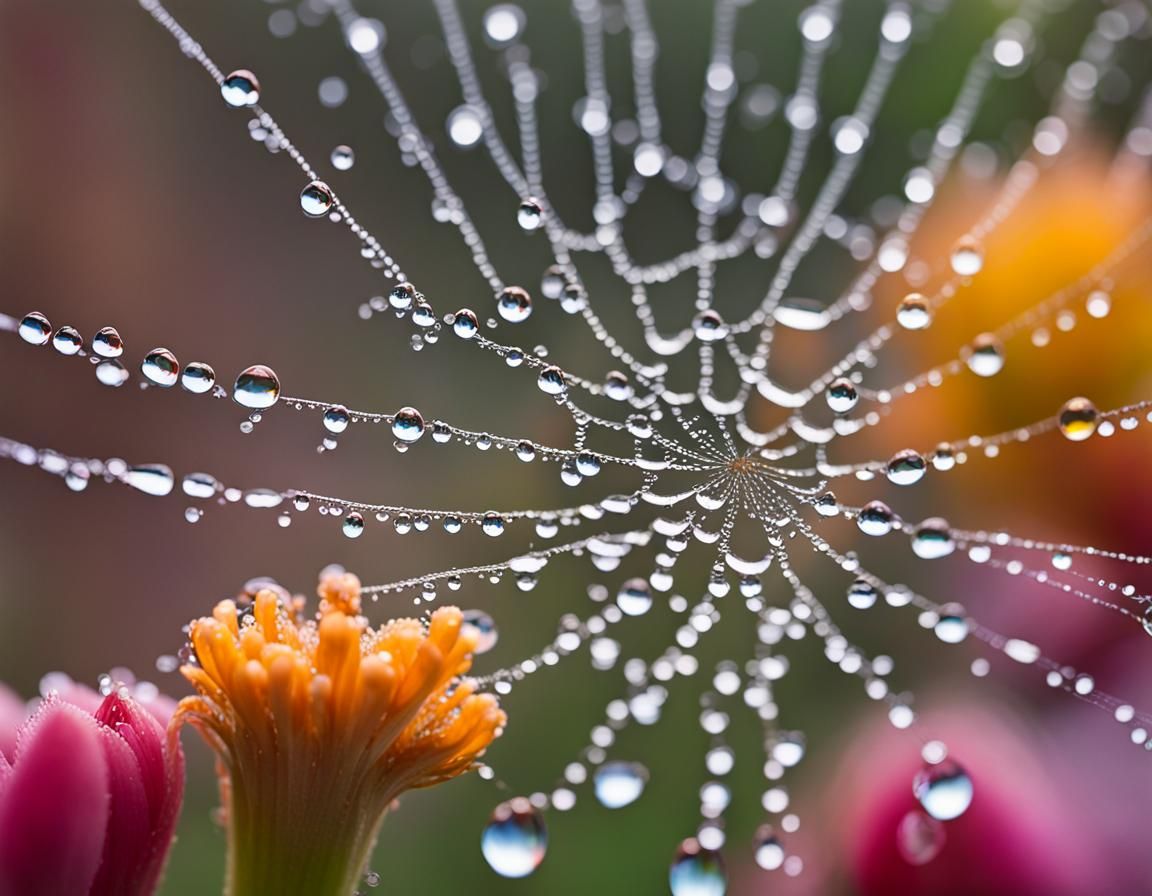 Hyperdetailed Dew Drops and Colorful Flowers